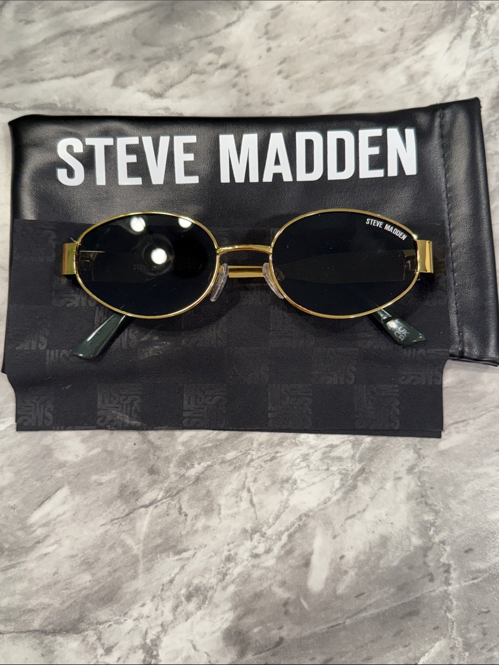 Steve Madden Gold Frame Black Lens Oval Sunglasses - Men's Fashion